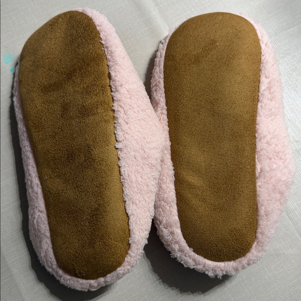 Pink Fuzzy Slippers with Red Hearts - Picture 2 of 3